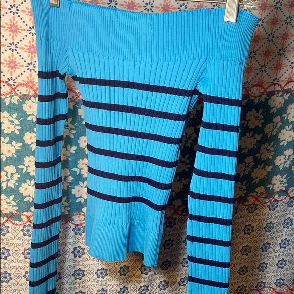 Blue and Black Striped Off-Shoulder Sweater - Picture 2 of 3